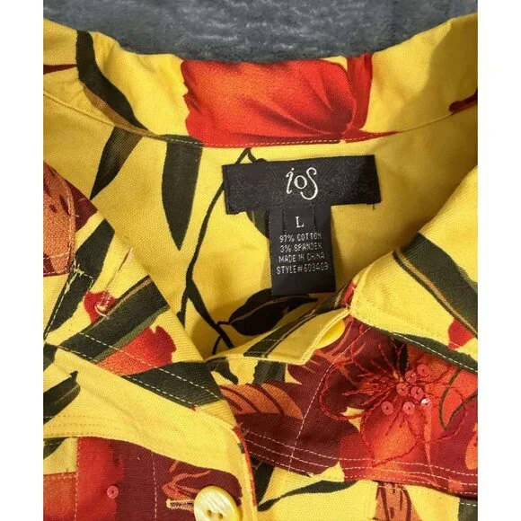 Ios Womens Jacket Size L Yellow Floral Button-Down Long Sleeves - Picture 3 of 8